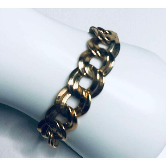 915 Monet double link Gold tone link  7.5" bracelet - Picture 1 of 3